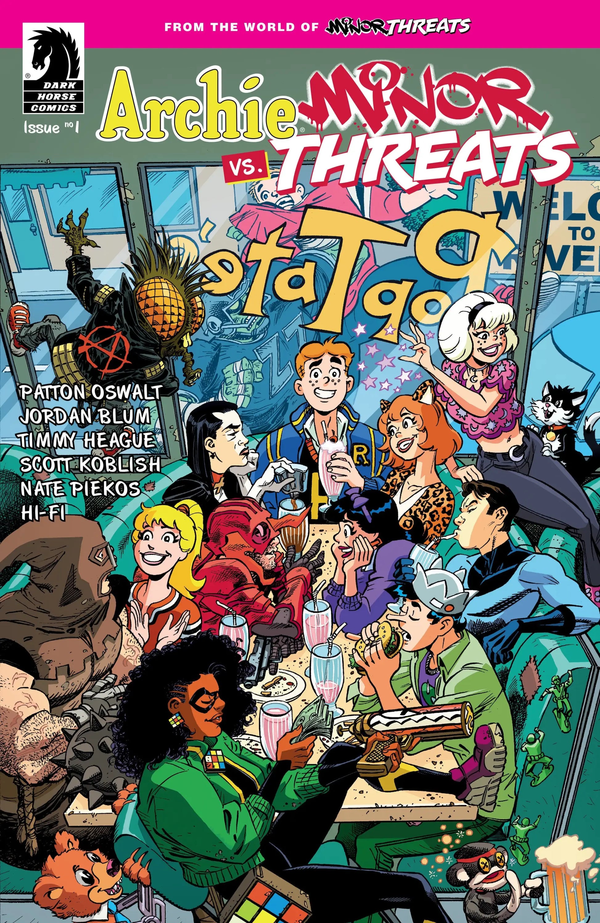 Comic book cover featuring Archie and minor threats by Scott Koblish from Teenage Witch series
