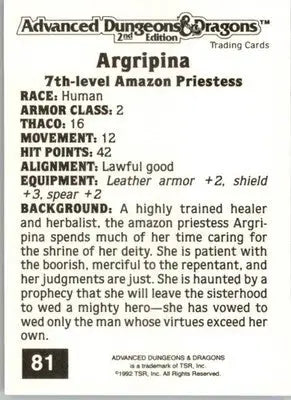 Argripina - 1992 TSR Advanced Dungeons & Dragons - #81 - Non_sport - Non-Sports Card Single