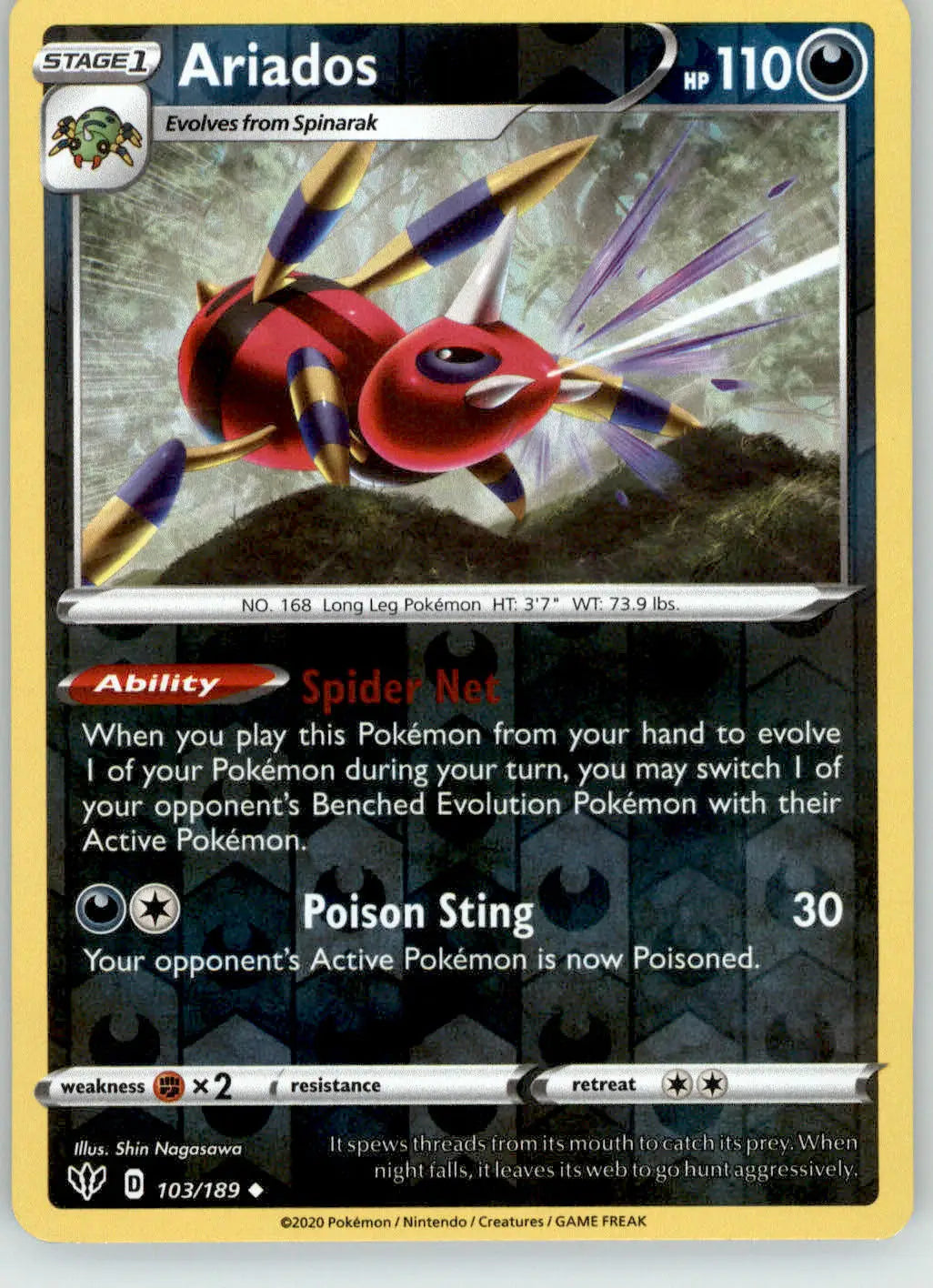 Ariados - Darkness Ablaze - 103/189 - Reverse Holo LP Pokemon - Pokémon Card Single