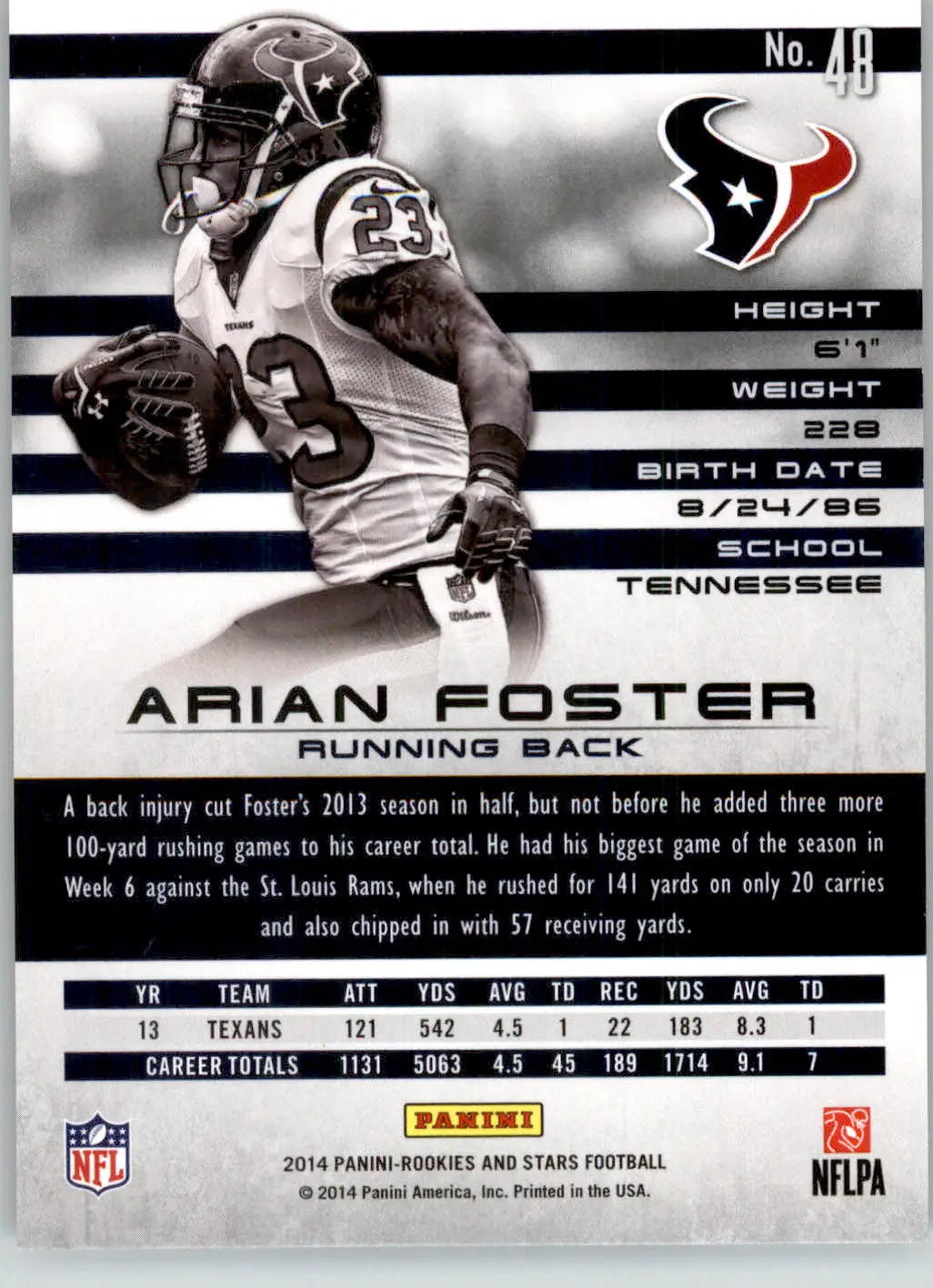 Arian Foster - 2014 Panini Rookies & Stars - #48 - Football - Football Card Single