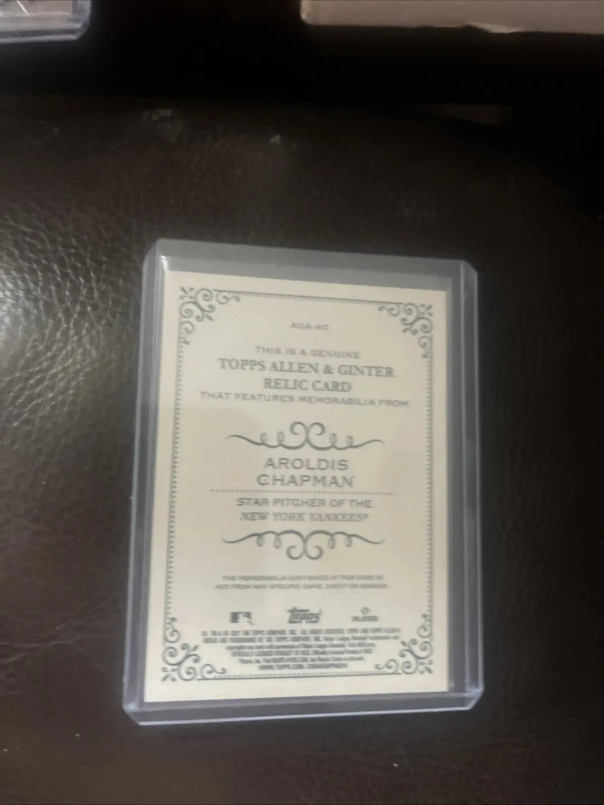 Aroldis Chapman trading card featuring New York Yankees game-used pinstripe relic