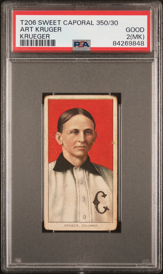 Art Kruger Krueger 1909-11 T206 Sweet Caporal 350/30 PSA 2 Good MK - Baseball Card Single