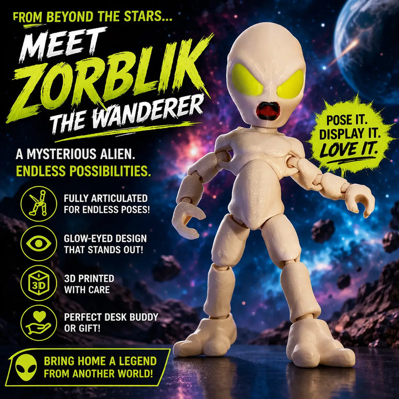 Articulated Alien Figure 3D Printed Poseable Sci-Fi Toy - Angry Face