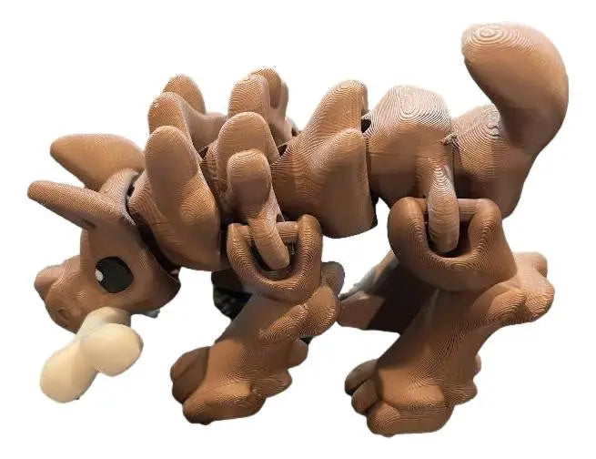 Articulated Dog with Bone – 3D Printed Poseable Dog Figure Cute Puppy Desk Decor