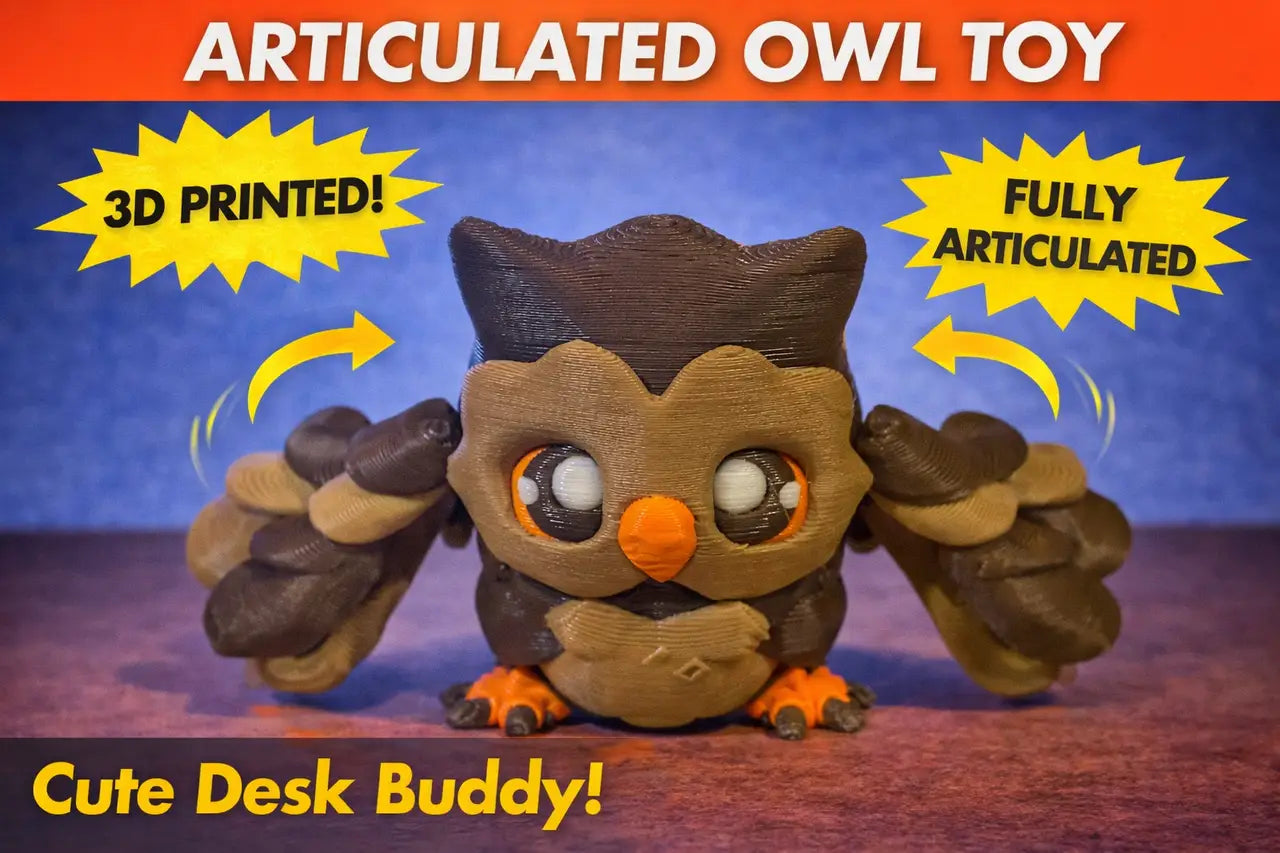 Articulated Owl 3D Printed Flexible Owl Toy Cute Desk Fidget Animal Figure - Other