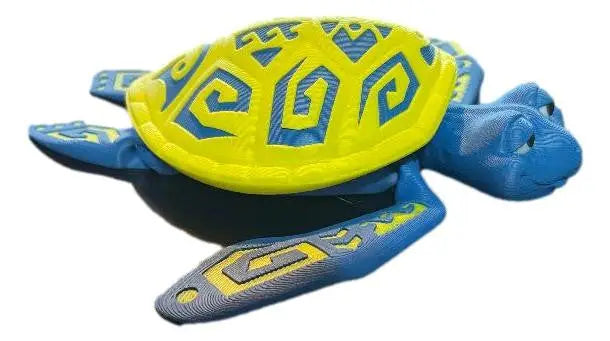 Articulated Tattooed Sea Turtle 3D Printed Figurine - Blue/Yellow