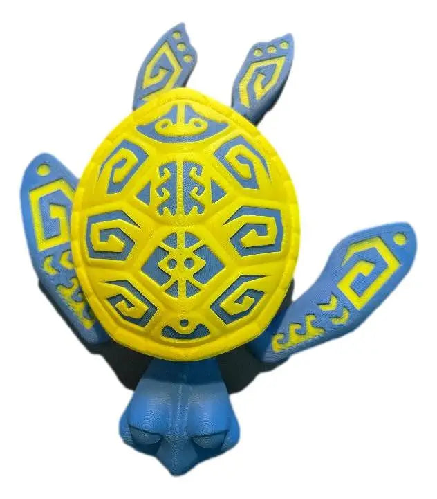 Articulated Tattooed Sea Turtle 3D Printed Figurine - Blue/Yellow