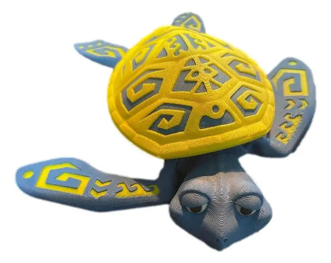 Articulated Tattooed Sea Turtle 3D Printed Figurine - Blue/Yellow