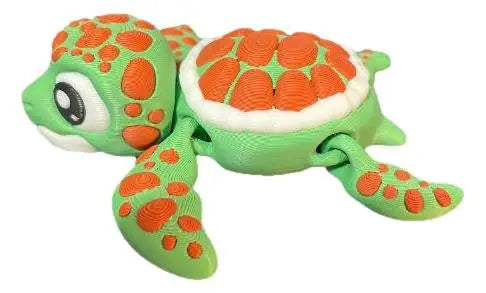 Articulated Tattooed Sea Turtle 3D Printed Figurine - Green/Orange - Collectibles
