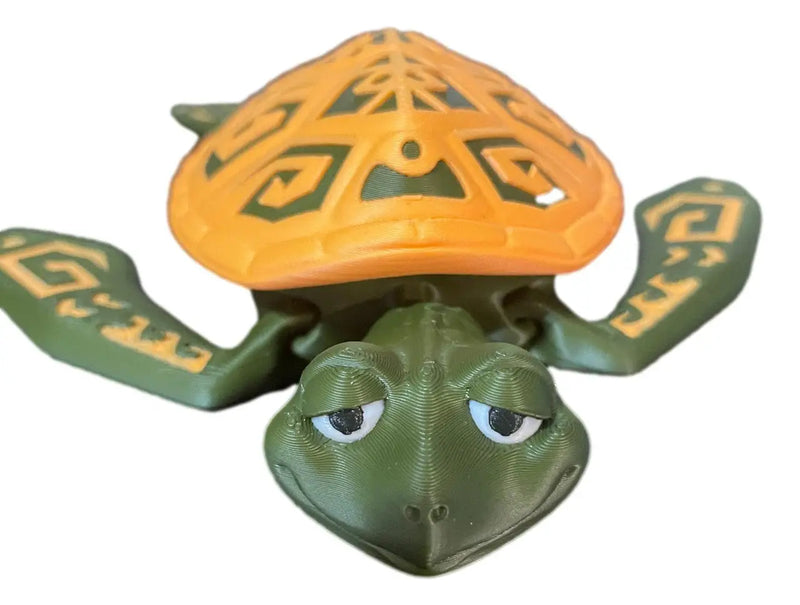 Articulated Tattooed Sea Turtle 3D Printed Figurine - Green/Orange - Collectibles