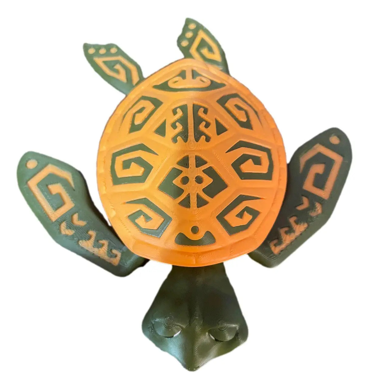 Articulated Tattooed Sea Turtle 3D Printed Figurine - Green/Orange - Collectibles
