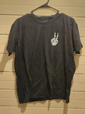Artist Union T-Shirt Mens L Black Short Sleeve Skeleton Peace Sign Logo Cotton - Apparel