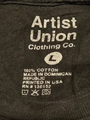 Artist Union T-Shirt Mens L Black Short Sleeve Skeleton Peace Sign Logo Cotton - Apparel
