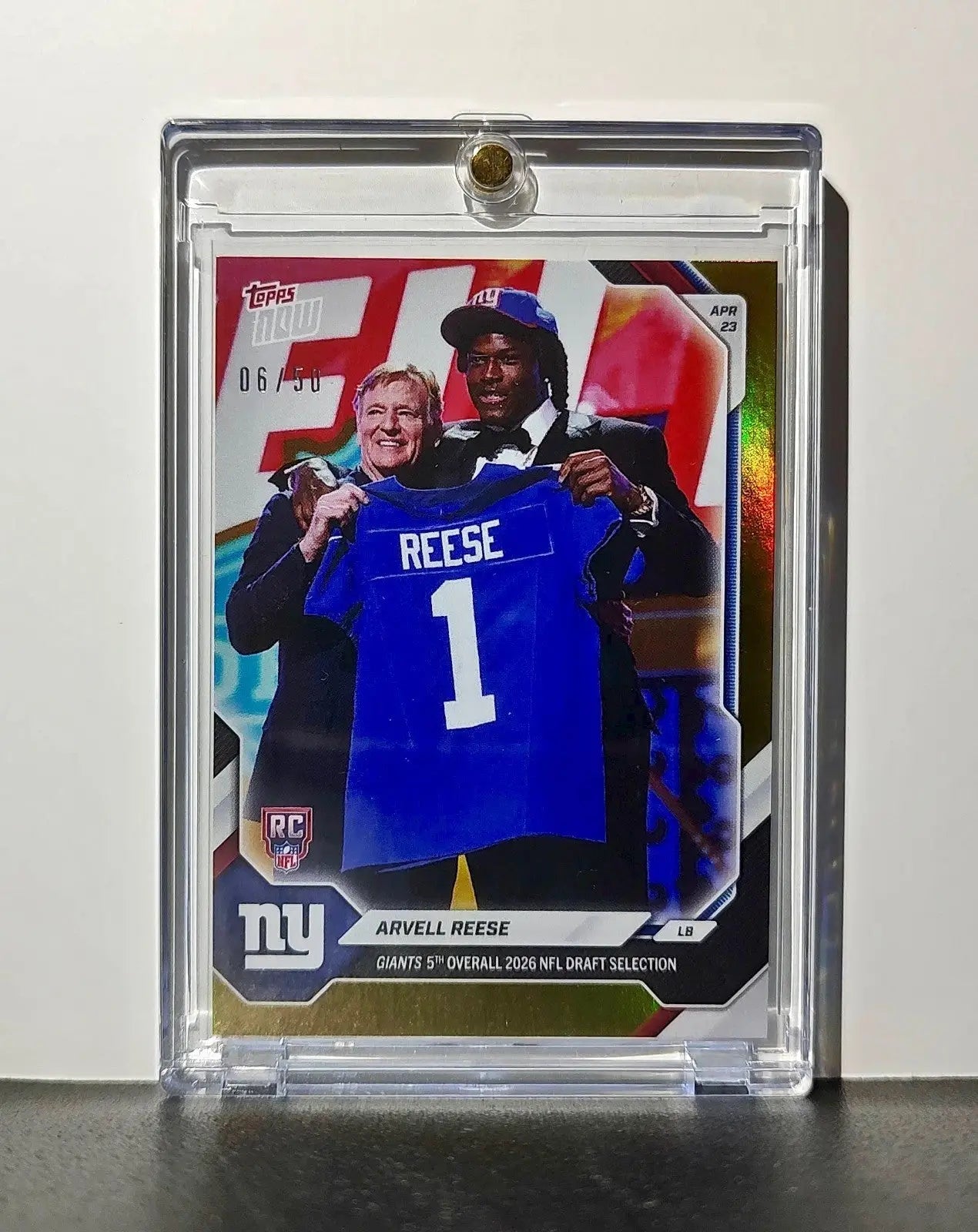 Arvell Reese Rookie 2026 Topps Now Draft Night #AREE Gold Foil 06/50 Card Giants - Football Card Single