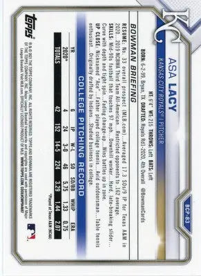 Asa Lacy 2021 Bowman Chrome Prospects Mojo Refractor #BCP-83 Kansas City Royals - Baseball Card Single