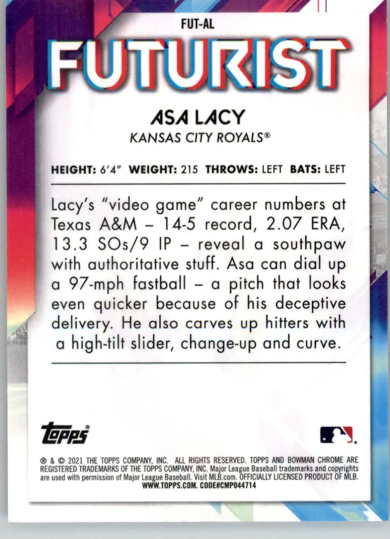 Asa Lacy - 2021 Bowman - #FUT-AL - Chrome Futurist Mojo Refractor Baseball - Baseball Card Single