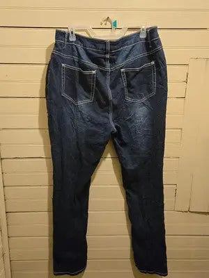 Ashley Stewart Jeans Womens 18 Dark Wash Distressed Frayed Studs Stretch - Apparel