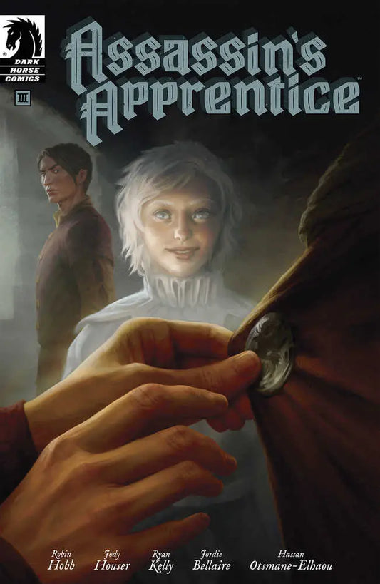 Comic book cover for Assassin’s Apprentice I #3 featuring a young character and quill