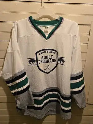 Athletic Knit Hockey Jersey Mens L White Green Navy Adult Programs 37 Pullover - Apparel