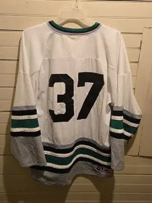 Athletic Knit Hockey Jersey Mens L White Green Navy Adult Programs 37 Pullover - Apparel