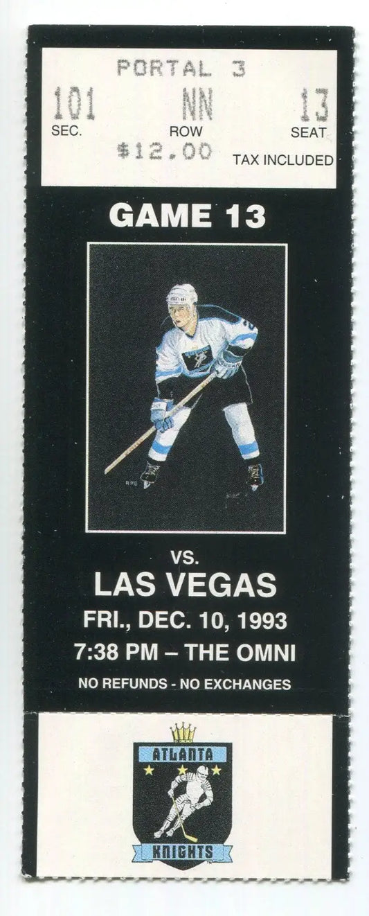 Atlanta Knights vs Las Vegas Thunder December 10 1993 Game Ticket Stub IHL - Sports Memorabilia