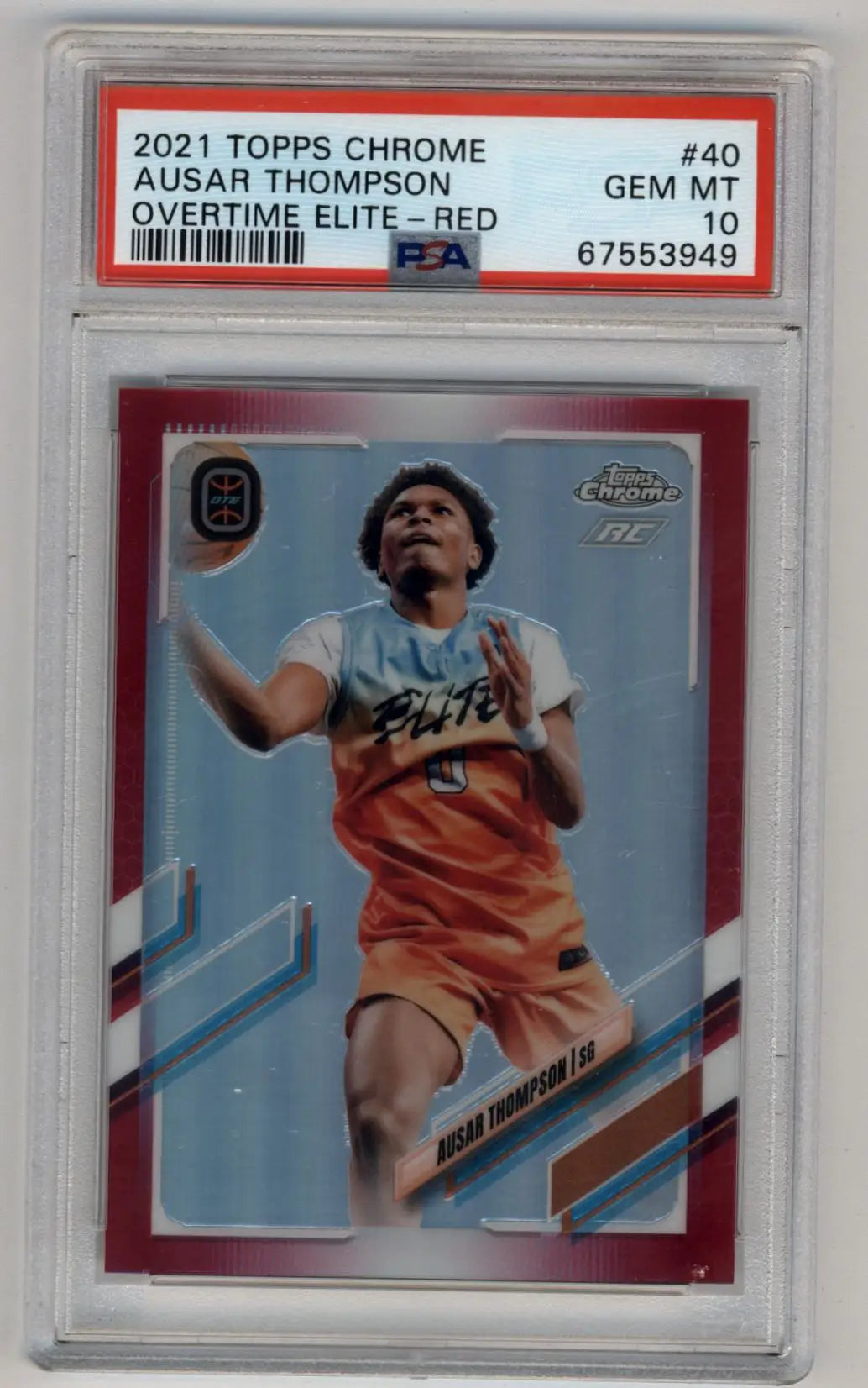 Ausar Thompson 2021-22 Topps Chrome Overtime Elite Red Refractors #40 2/5 PSA 10 Gem Mint - Basketball Card Single
