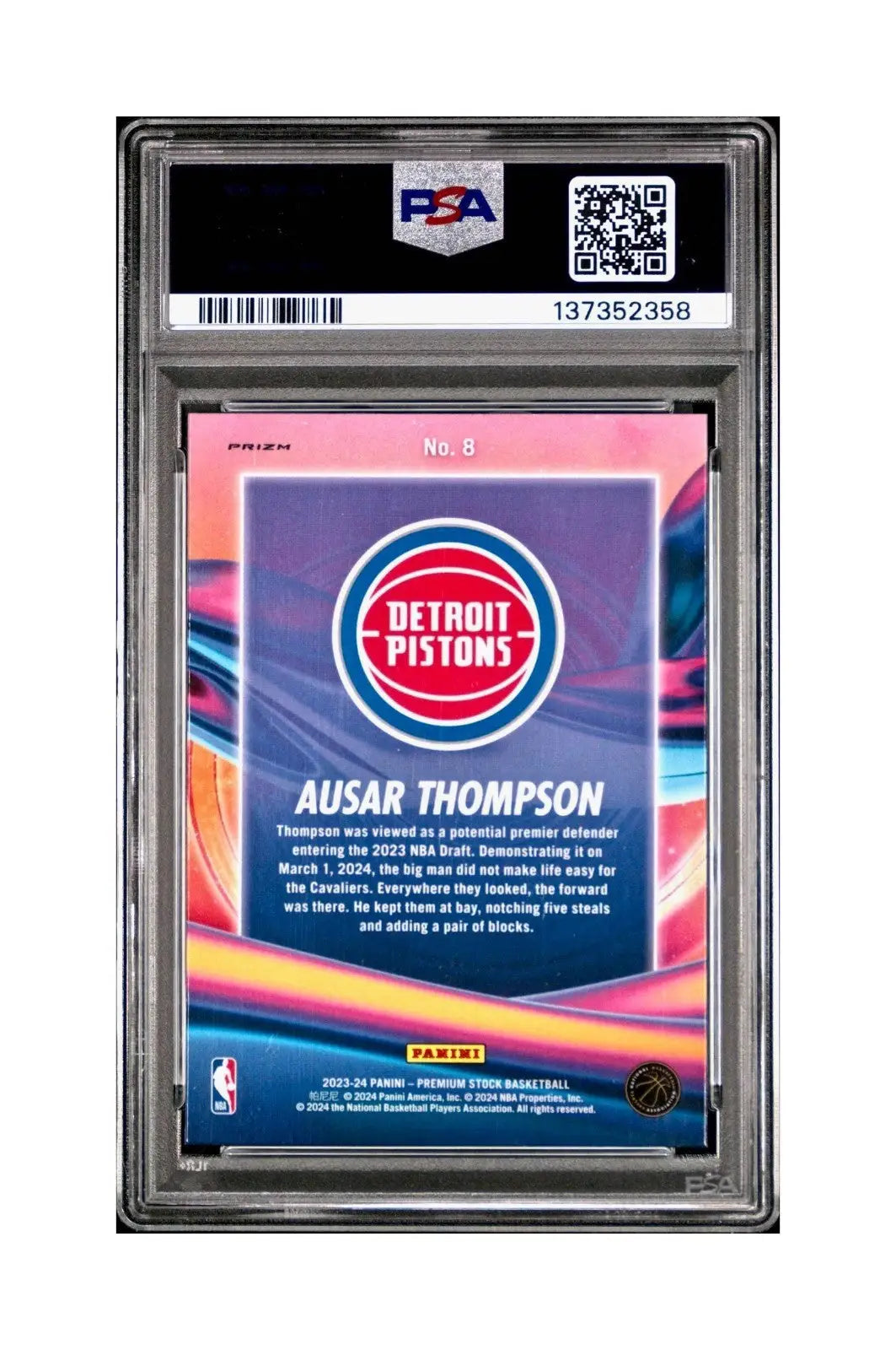 Ausar Thompson 2023 Panini Hoops Premium Anti Gravity #8 Disco Prizm PSA 10 Gem