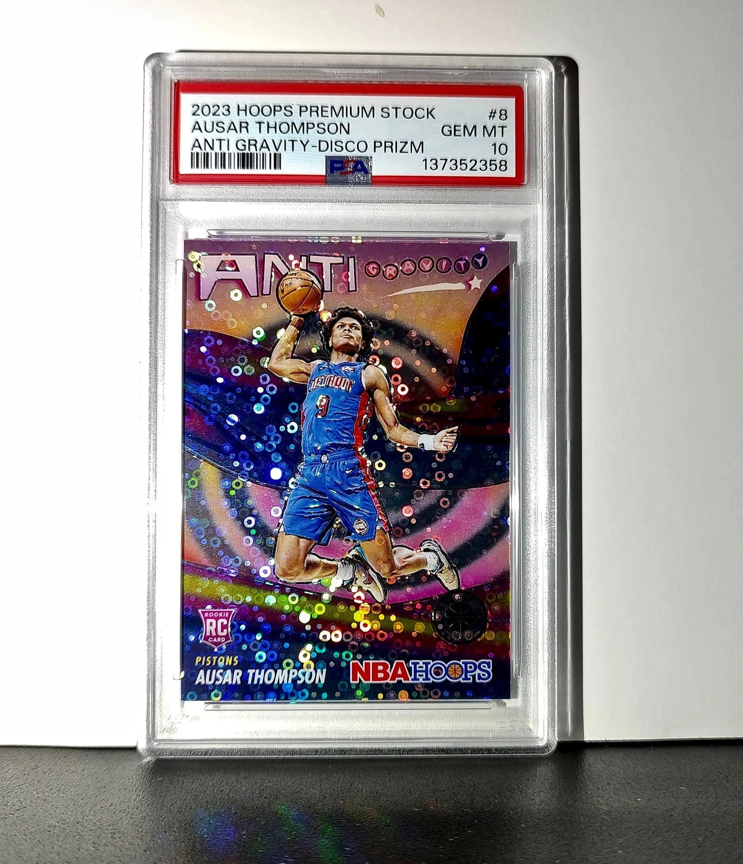 Ausar Thompson 2023 Panini Hoops Premium Anti Gravity #8 Disco Prizm PSA 10 Gem