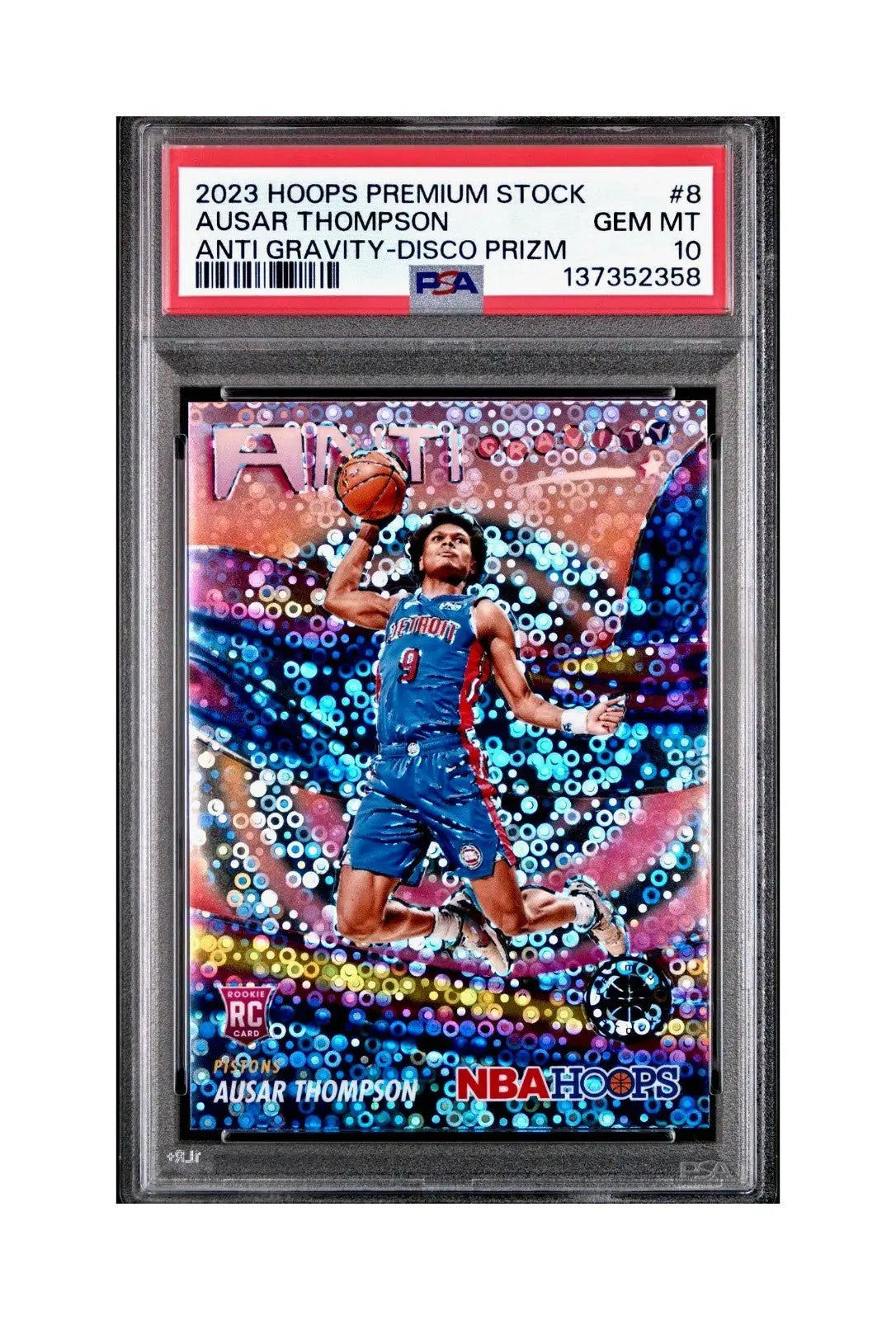 Ausar Thompson 2023 Panini Hoops Premium Anti Gravity #8 Disco Prizm PSA 10 Gem