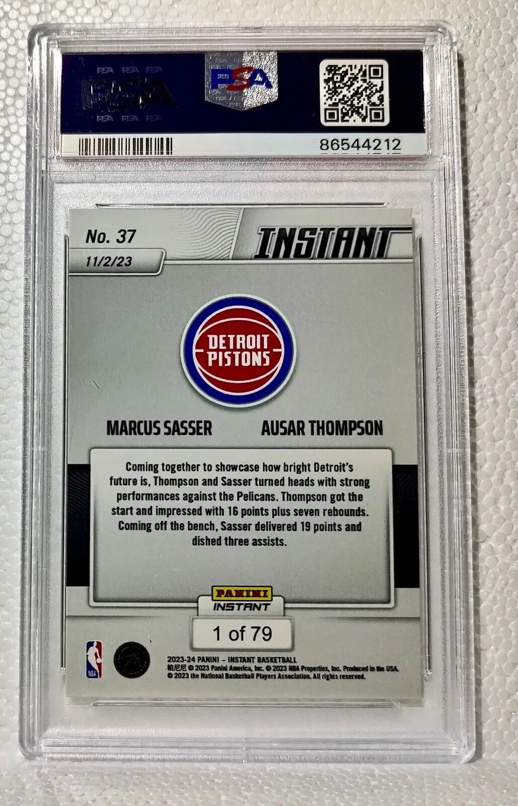 Ausar Thompson / Marcus Sasser 2023-24 Panini NBA Rookie Card 1 of 79 PSA 9 Mint - Basketball Card Single