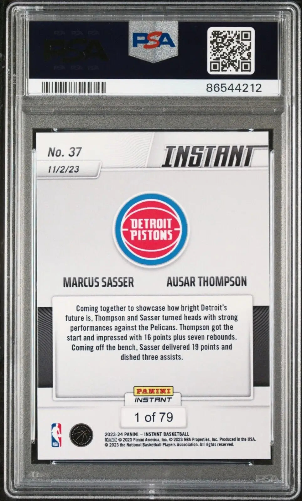 Ausar Thompson / Marcus Sasser 2023-24 Panini NBA Rookie Card 1 of 79 PSA 9 Mint - Basketball Card Single