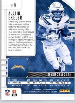 Austin Ekeler - 2020 Panini Absolute - #17 - Retail Football - Football Card Single