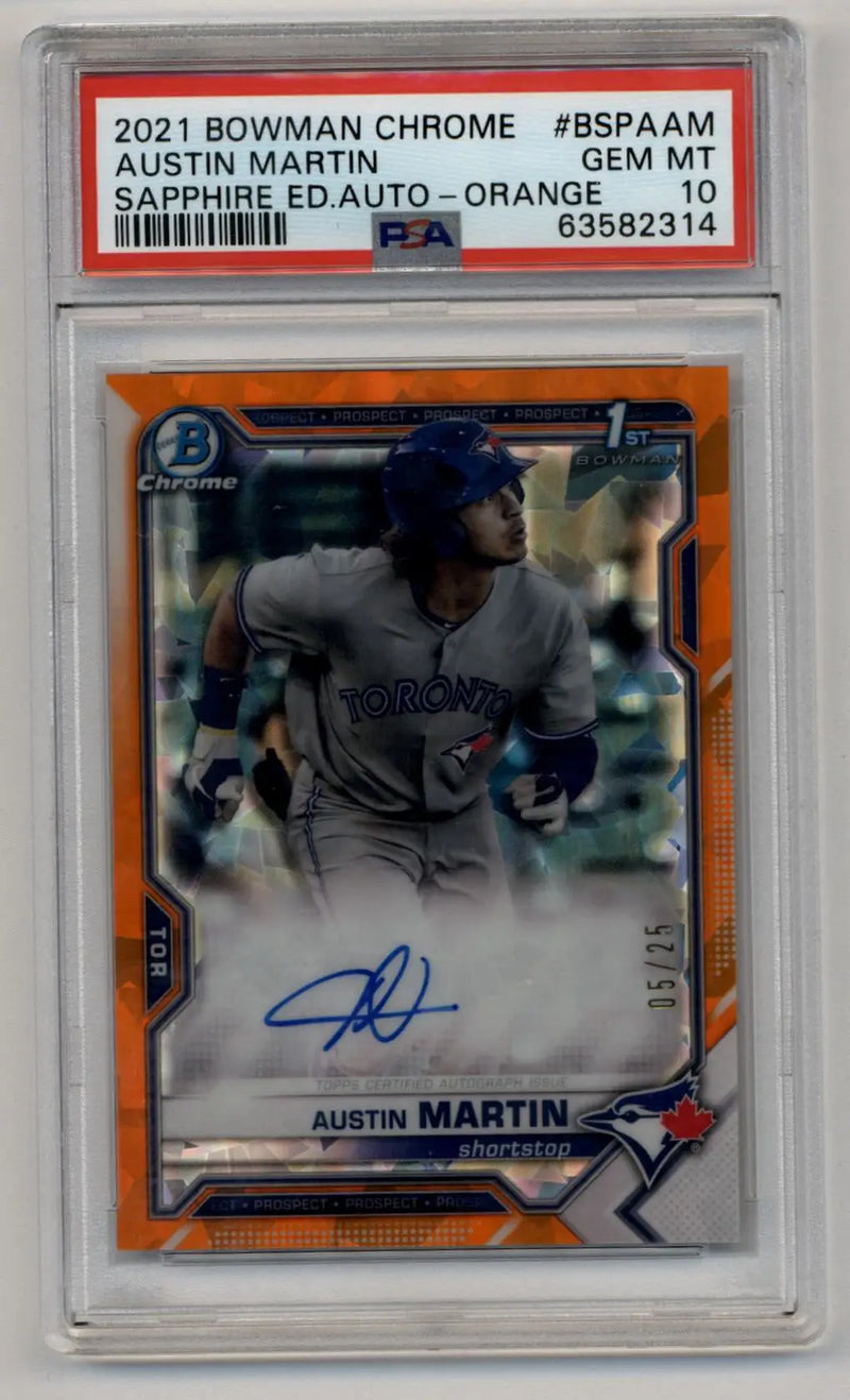 Austin Martin 2021 Bowman Chrome Sapphire Edition Orange Refractor Auto 05/25 PSA 10 Gem Mint - Baseball Card Single