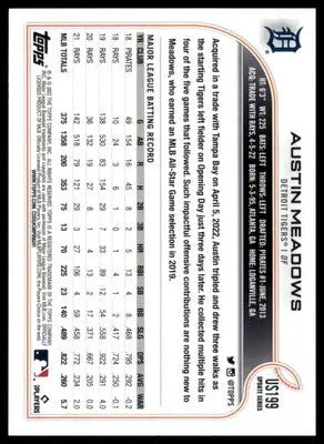 Austin Meadows 2022 Topps Update #US199 Detroit Tigers - Baseball Card Single