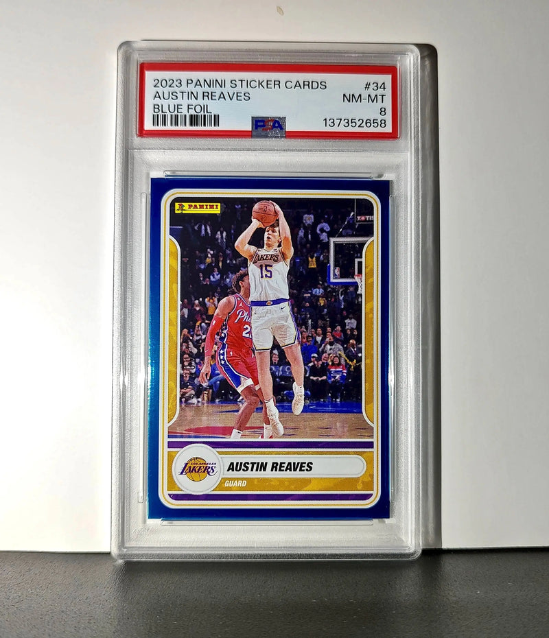 Austin Reaves 2023-24 Panini Sticker Cards #34 141/200 Blue Foil PSA 8 NM-MT