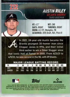 Austin Riley - 2022 Stadium Club Chrome - #212 - Baseball - Baseball Card Single