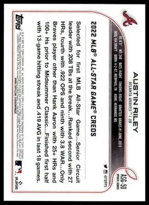Austin Riley 2022 Topps Update 2022 MLB All-Star Game #ASG-50 Atlanta Braves - Baseball Card Single