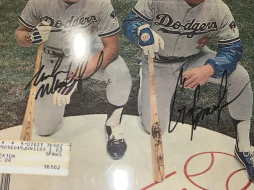Autographed baseball photograph of Greg Brock and Mike Marshall, Los Angeles Dodgers, Sporting News