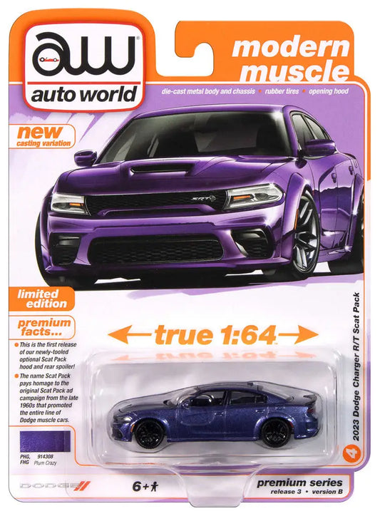 Auto World 2023 Dodge Charger R/T Scat Pack diecast model from Series B Plum Crazy