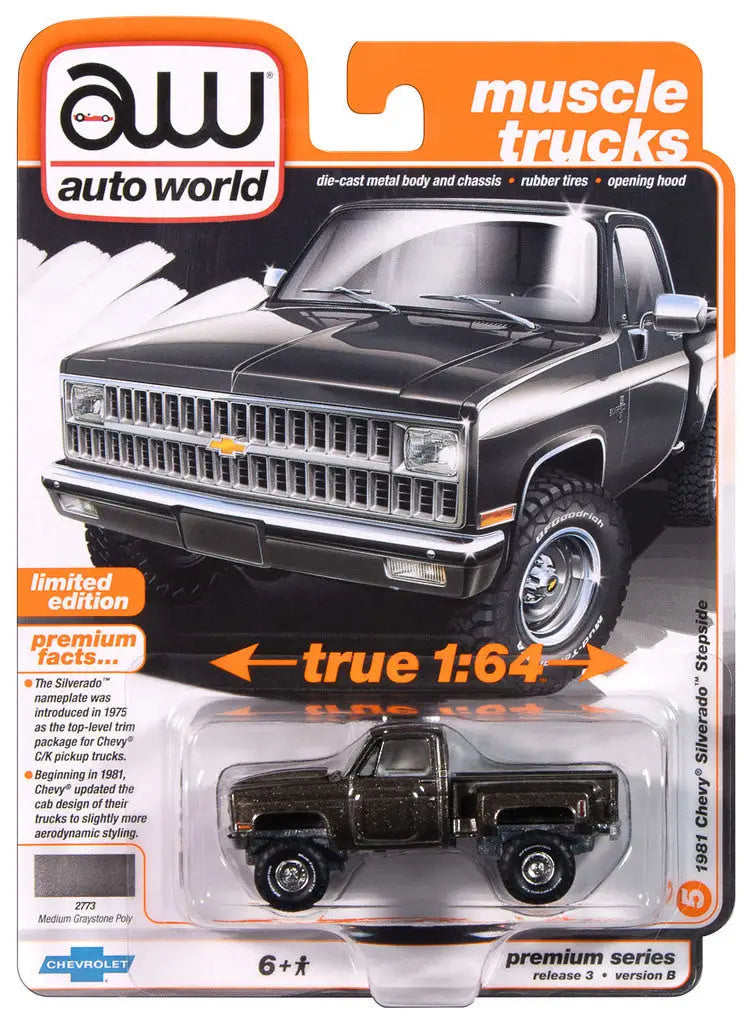 Auto World 1981 Chevy Silverado Series B Graystone toy truck model in gray color