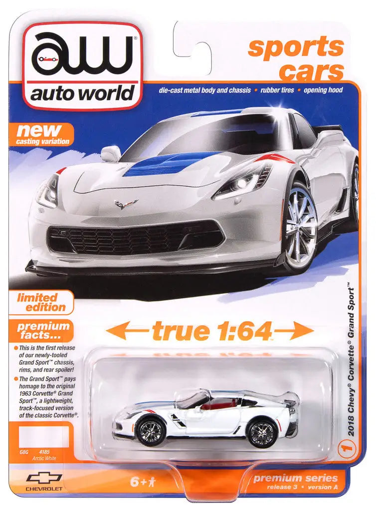 Auto World 64452 Muscle Wagons 2018 Chevy Corvette Grand Sport in white display