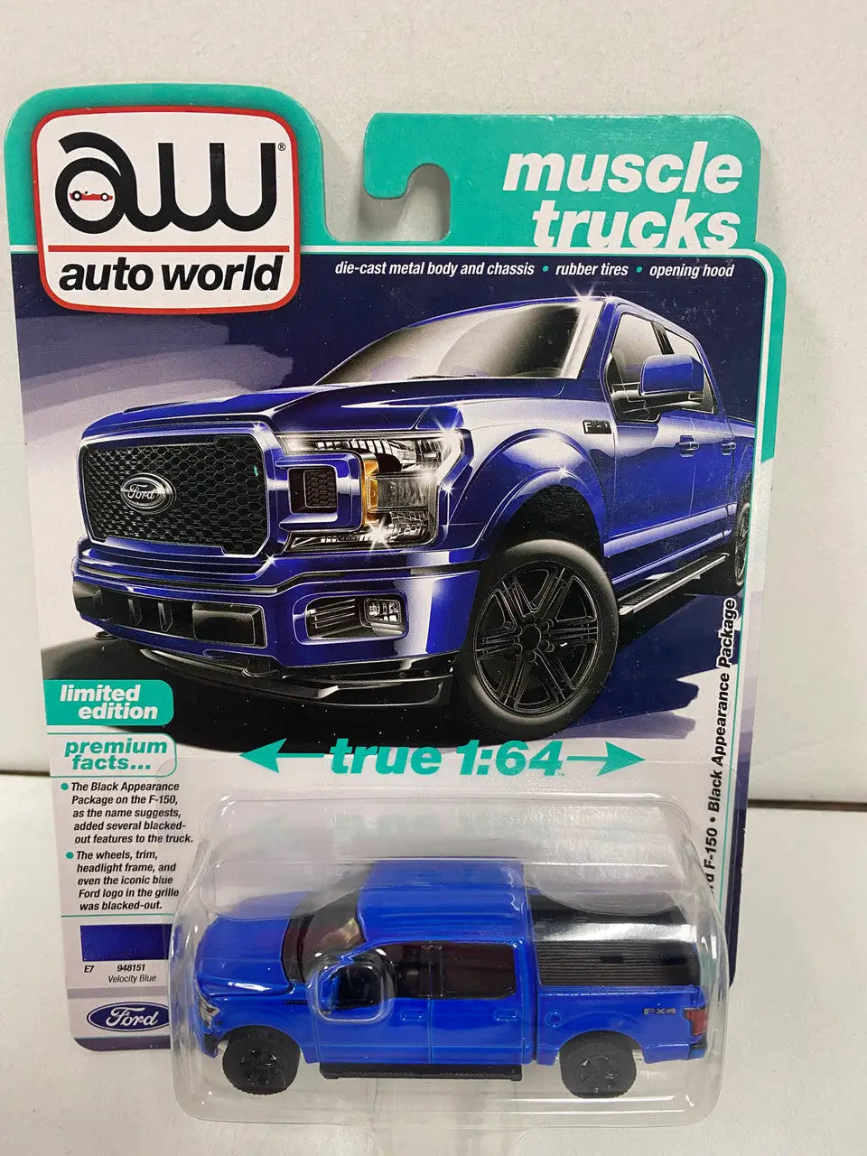 Blue Ford F-150 diecast model from Auto World Series B Blue Muscle Trucks series