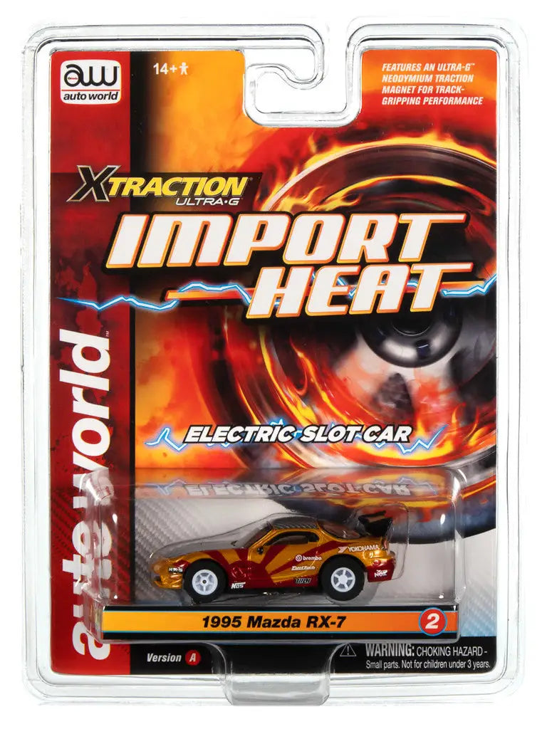 Packaged toy car model of 1995 Mazda RX-7 SRA Gold from Auto World SC378 Xtraction UltraG Slot