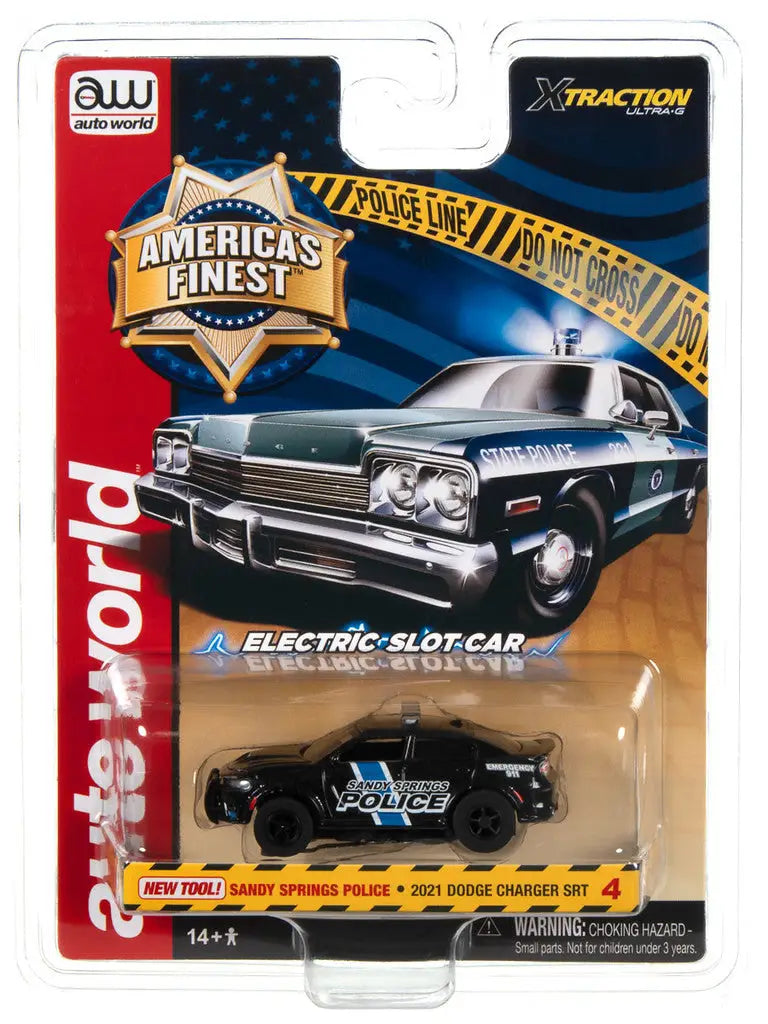 Packaged Auto World Xtraction Americas Finest toy police car model with Dodge Charger SRT