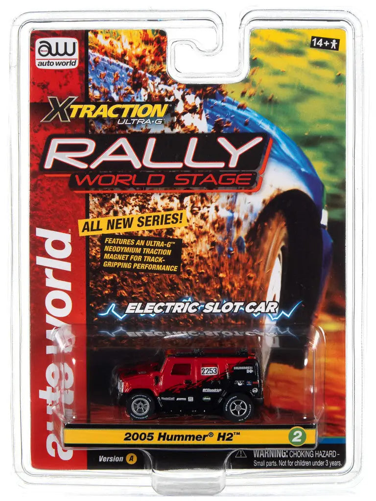 Packaged toy car model of a red Hummer H2 from Rally World SC80 series