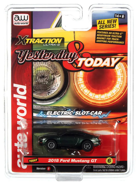 Black 2018 Ford Mustang GT toy car in retail packaging from Auto World Yesterday & Today
