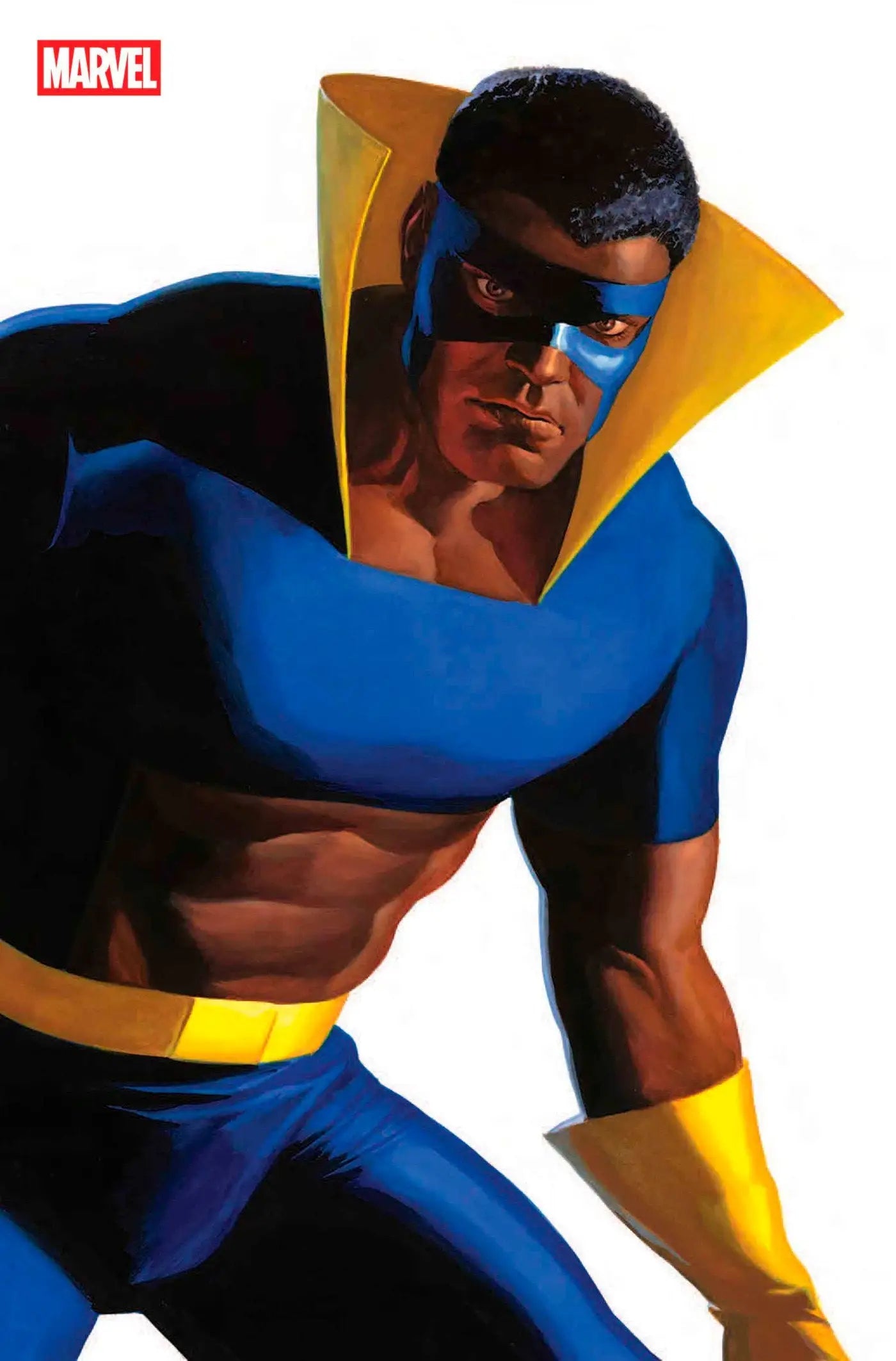 Blue and yellow superhero from Avengers #26 Alex Ross Timeless Full Art Variant Doom