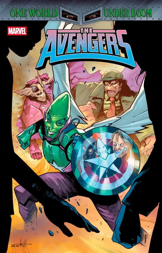 Avengers comic book cover featuring Valerio Schiti Impossible Man Pop-Up Variant