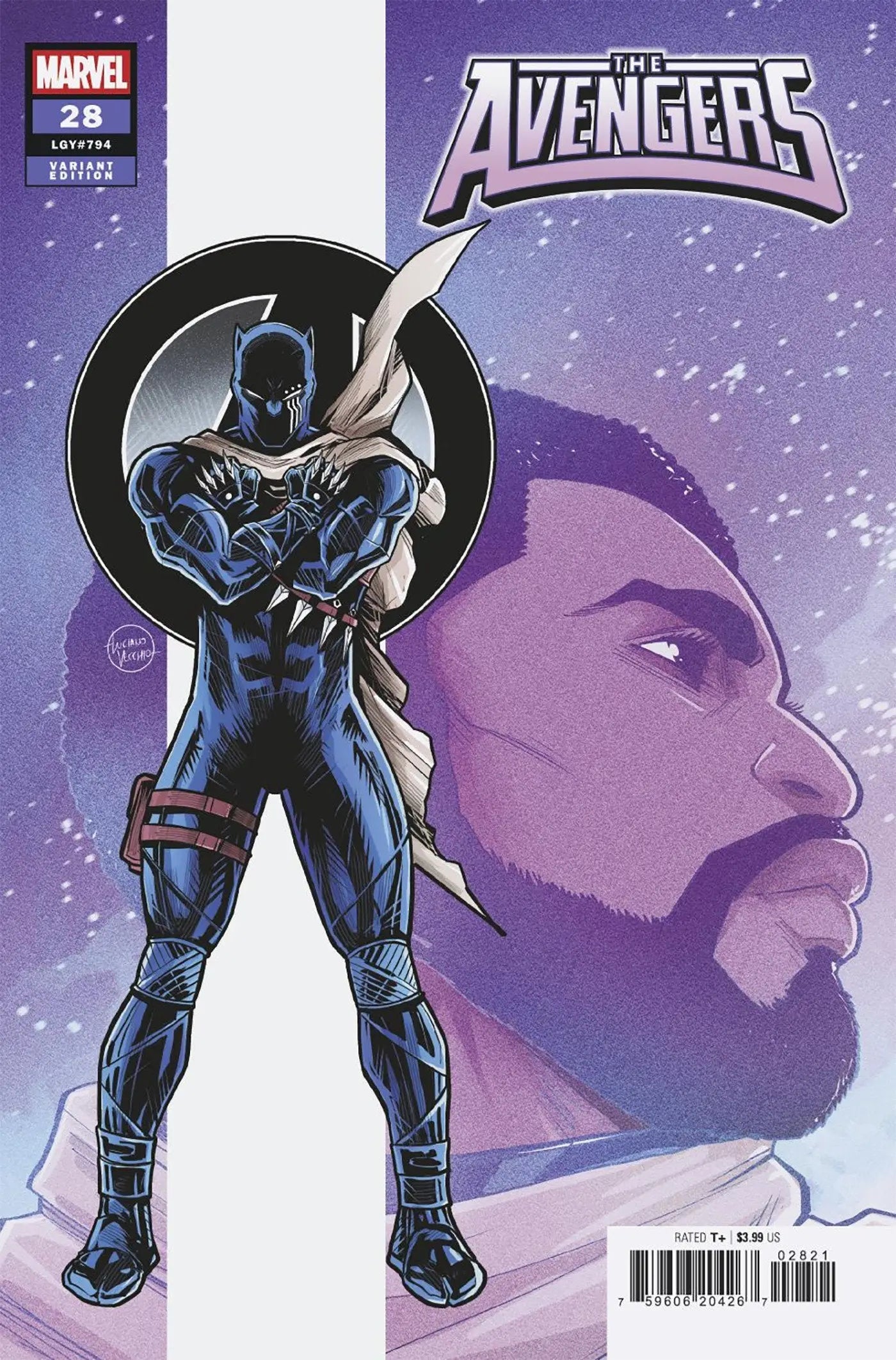 Comic book cover of Avengers #28 Luciano Vecchio Black Panther Variant featuring Black Panther