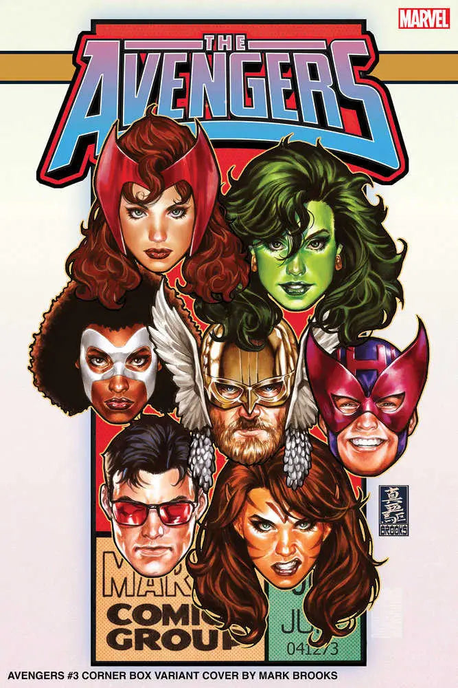 Comic book cover featuring Marvel’s Avengers character portraits for trading cards collection